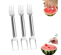2-in-1 Stainless Steel Fruit Cutter, Watermelon Fork Slicer Cutter, Kitchen Appliances, Melon Fruit Knife for Home, Camping, Picnics (3pcs)