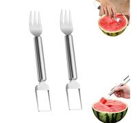 2-in-1 Stainless Steel Fruit Cutter, Watermelon Fork Slicer Cutter, Kitchen Appliances, Melon Fruit Knife for Home, Camping, Picnics (2pcs)
