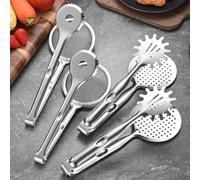 2-In-1 Stainless Steel Strainer Tongs with Oil-Draining Mesh (2A2B) | 2-In-1 Stainless Steel Strainer Tongs with Fine Mesh for Lifting and Draining Fried Food, Hot Pot and BBQ