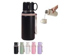 2 in 1 Stainless Steel Vacuum Insulated Bottle with Lidded Cup, Portable Leakproof Large Capacity Coffee Bottles, For Travel, Gym, School (Black)