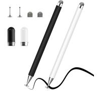 2 in 1 Stylus Touch Tablet Stylus Pen for Samsung Tablets, Apple Phones, Xiaomi Phones with 2 Disc Heads and 2 Cloth Heads (Black + White)