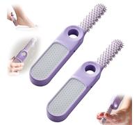 2 in 1 Toe Cleaning Brush & Foot File Callus Remover for Feet in Shower, Silicone Gap Brush Betwee for Seniors Elderly, Men and Women (Purple*2)