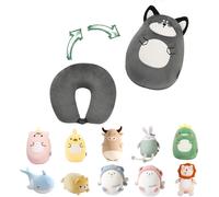 2 in 1 Travel Pillow for Kids-Dinosaur Plush Convertible U Shaped Neck Pillow for Optimal Comfort During Traveling (Aplane,Car,Train,Bus)-Husky