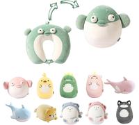 2 In 1 Travel Pillow For Kids-Plush Animal Transforms Into U-Shaped Neck Pillow For Comfort And Play When Traveling By Plane Or Green Fish Train
