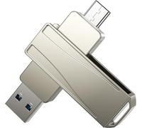 2 in 1 USB C Flash Drive with Ring for Tablet Metal Body USB 3.0 Flash Drive with OTG 100MB/S Rotating Design Computer Notebook Macbook 256GB