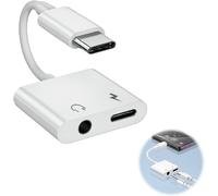 2 in 1 USB C to 3.5 mm Jack Adapter,Type C Jack to AUX Adapter,Earphone Adapter,Compatible with Most Mobile Phone Models Cable Dual Socket Adapter