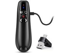 2-in-1 USB Type C Telecommande Ordinateur Powerpoint, 2.4GHz Rechargeable Presentation Cliqueur Zapette Powerpoint Pointeur Slide Présentateur Sans Fil pour Ordinateur PC Portable