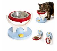 2-in-1 Wall Mounted & Elevated Cat Bowl，Stainless Steel-Red