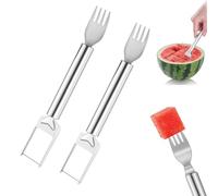 2-in-1 Watermelon Slicer and Fork, Stainless Steel Fruit Cutter Tool with Round Handle for Perfect Fruit Cubes, Dishwasher Hygienic Kitchen Gadget for Home and Outdoor Use