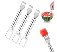 2-in-1 Watermelon Slicer and Fork, Stainless Steel Fruit Cutter Tool with Round Handle for Perfect Fruit Cubes, Dishwasher Hygienic Kitchen Gadget for Home and Outdoor Use