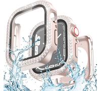 2 In 1 Waterproof Case Compatible With Apple Watch 40mm Case,Se Series 6/5/4 Screen Protector For Women,Glitter Diamond Rhinestone 40mm Pink