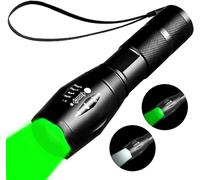 2 In 1 White & Green Light Flashlight, Rechargeable Green Hunting Flashlight, Outdoor Zoom Tactical Green Flashlight 2 Modes