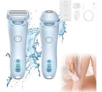 2 in 1 Women Electric Shaver Dual Head Bikini Trimmer for Women IPX7 Waterproof Wet & Dry Use Body Hair Trimmer and Facial Hair Remover for Bikini Underarm Leg Arm Body Face (Blue)