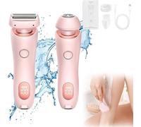 2 in 1 Women Electric Shaver Dual Head Bikini Trimmer for Women IPX7 Waterproof Wet & Dry Use Body Hair Trimmer and Facial Hair Remover for Bikini Underarm Leg Arm Body Face (Pink)