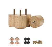 2 inch Pieds De Meuble en Bois Solide, Btowin 4 Pièces Pieds De Table Remplacement Rond Modernes avec boulons 5/16 inch & Plaques De Montage & Vis & Prodecteur pour DIY Fauteuil Chaise Canapé Naturel