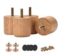2 inch Pieds De Meuble en Bois Solide, Btowin 4 Pièces Pieds De Table Remplacement Rond Modernes avec boulons 5/16 inch & Plaques De Montage & Vis & Prodecteur pour DIY Fauteuil Chaise Canapé Naturel