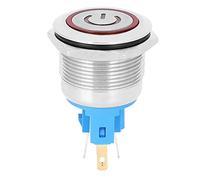 2 interrupteurs à bouton-poussoir de réarmement en acier inoxydable, 22 mm, IP65, CC 12-24 V, bouton momentané étanche à 6 broches avec signe pour panneau de commande industriel (Rouge)
