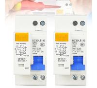 2 interrupteurs de protection Fi, C16 1P+N, montage sur rail DIN, protection contre les surcharges, interrupteur à courant résiduel, AC 230 V, 30 mA avec protection contre les surintensités FI/LS (16