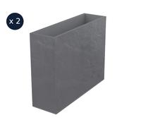 2 Jardinières Rectangulaire Volcania Effet Pierre 63 L Gris Galet - Eda
