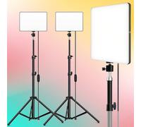 2 jeux de panneau d'éclairage vidéo LED de 10 po avec trépied de 1,1 m / 43,3 po pour diffusion en direct, éclairage d'appoint LED de 11 po avec trépied réglable de 43 po pour studio photo, studio pho