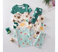 [2 jeux envoyés au hasard] 4 pièces/set Ensemble de pyjama d'été pour bébé garçon, col rond, manches courtes, short. Motifs mignons imprimés numériques d'ours, de nuages et de dinosaures. Vêtements d'