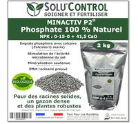 2 kg de Minactiv P2® SOLU’CONTROL - Engrais phosphate naturel 0-15-0 + 41,5 CaO - Avec Calcimer® marin et stimulateur microbien - Racines solides, gazon dense et cultures vigoureuses - UAB (Bio)