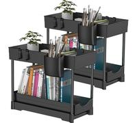 2 kits sous l'armoire coulissante, organisateur de paniers, 2 niveaux, rangement sous l'armoire, salle de bain, sous l'évier, organisateur et rangement, noir, sous l'évier, pour salle de bain, cuisine