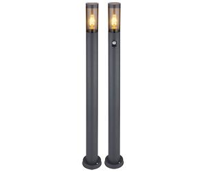 2 lampadaires d'extérieur à LED avec détecteur de mouvement, anthracite et acier inoxydable, H 110 cm
