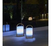 Lumisky Lot de 2 Lanternes sans fil design scandinave poignée bois naturel LED blanc chaud/blanc dimmable WOODY H37cm