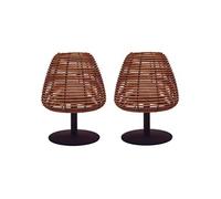 Lumisky Lot de 2 lampes de table sans fil en rotin naturel LED blanc chaud/blanc dimmable 2X BOHEME H25cm