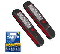 2 lampes torche de travail - MACLEAN - 24 LED - Aimant intégré - Crochet rotatif 360° + 6 piles R-06 R06 AA LR06 1 5 V VARTA