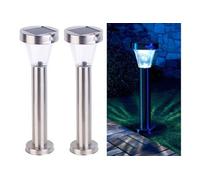 2 lanternes de jardin solaires "Silva" en acier inoxydable [Lunartec]