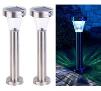 2 lanternes de jardin solaires "Silva" en acier inoxydable [Lunartec]