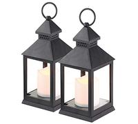 2 lanternes LED à piles effet flamme vacillante - Noire [Lunartec]