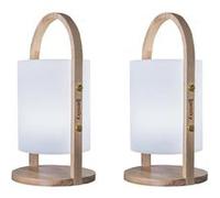 Lumisky Lot de 2 Lanternes sans fil design scandinave poignée bois naturel LED blanc chaud/blanc dimmable WOODY H37cm