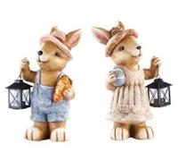 Royal Gardineer : 2 lapins décoratifs étanches avec lanterne marron rose bleu G