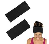 2 Larges Bandes de Cheveux, Bande de Cheveux Noire de 9 cm de Large et Bande de Cheveux Gris foncé de 12 cm, Bandeau de Sport Absorbant la Sueur, Bandeau élastique Absorbant la Sueur de Fitness