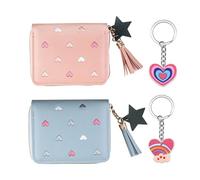 2 Liebessticker -Münztachen Et 2 Anneaux Clés d'amour, Parcelles De Pièces Sucrées, Portefeuille De Filles, Portefeuille en Cuir PU