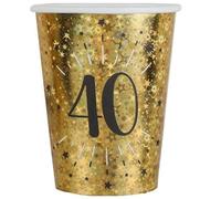 2 Lots de 10 Gobelets en carton anniversaire 40 ans noir et doré or 27cl REF/6788
