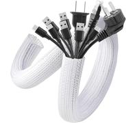 2 m 16-26 mm Cable Sleeve Flexible Adjustable Braided Braided PET Cable Management Cable Management Cable Cover Protector for TV/Computer/USB/Audio/Video Cables 6.56 ft White