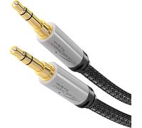 2 m ¿ Câble AUX & jack 3,5 mm (câble audio stéréo, enveloppe métallique quasi-indestructible, gaine en nylon anti-n?uds, pour smartphones/portables et autres appareils, noir/argenté)
