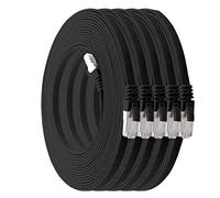 2 m - noir - lot de 5 câbles réseau plats Cat7 câble brut Cat 7 câble ruban Gigabit Lan (10 Gbit/s) câble d'installation câble patch plat mince fiche Rj 45 Cat6a