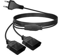 2 m Power Cable Extension Cable 2 in 1 European to Double European Type C Plug,0.75 mm² Max. 2.5 A/250 V for PC TV Monitor Projector Lamp