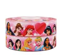 2 m x 22 mm de large Rose Princesse Cœur Étoile Belle Cendrillon pour décoration de gâteau d'anniversaire personnalisé Idées de décoration pour emballage cadeau, nœuds ou boîte d'emballage de sacs