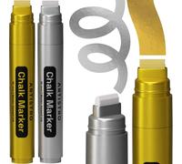 2 Marqueurs Craie Liquide Jumbo Or & Argent-Marqueurs Néon Effaçables De 15 Mm Pour Vitres De Voiture,Tableau Noir,Bistro-Stylos Craie Faciles À Effacer,Idéaux Comme China Marker