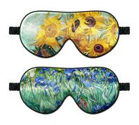 2 masques de sommeil en soie avec bandeau élastique, zéro pression sur les paupières et les cils, idéal pour la nuit, les voyages et la sieste (tournesols et iris de Van Gogh)