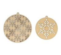 2 médaillons en bois ronds Ø 10 cm et 21 cm - Flocons Beige