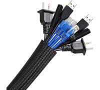 2 Metre 25-35mm Flexible Woven Cable Sleeve Cable Management for Office TV Computer PC 2 Meter/6.56ft Black