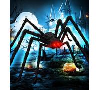 2 MèTres Decoration Spiders Hairy Spiders de Haut, DéCorations D'AraignéEs d'halloween avec des Yeux Rouges Brillants, des Filets D'AraignéEs AraignéEs GéAntes Extensibles
