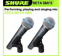 2 microphones SHURE BETA 58A filaires dynamiques pour la maison, l'amplification, l'enregistrement en studio, le karaoké, la scène, les performances en direct 2PCS 58A